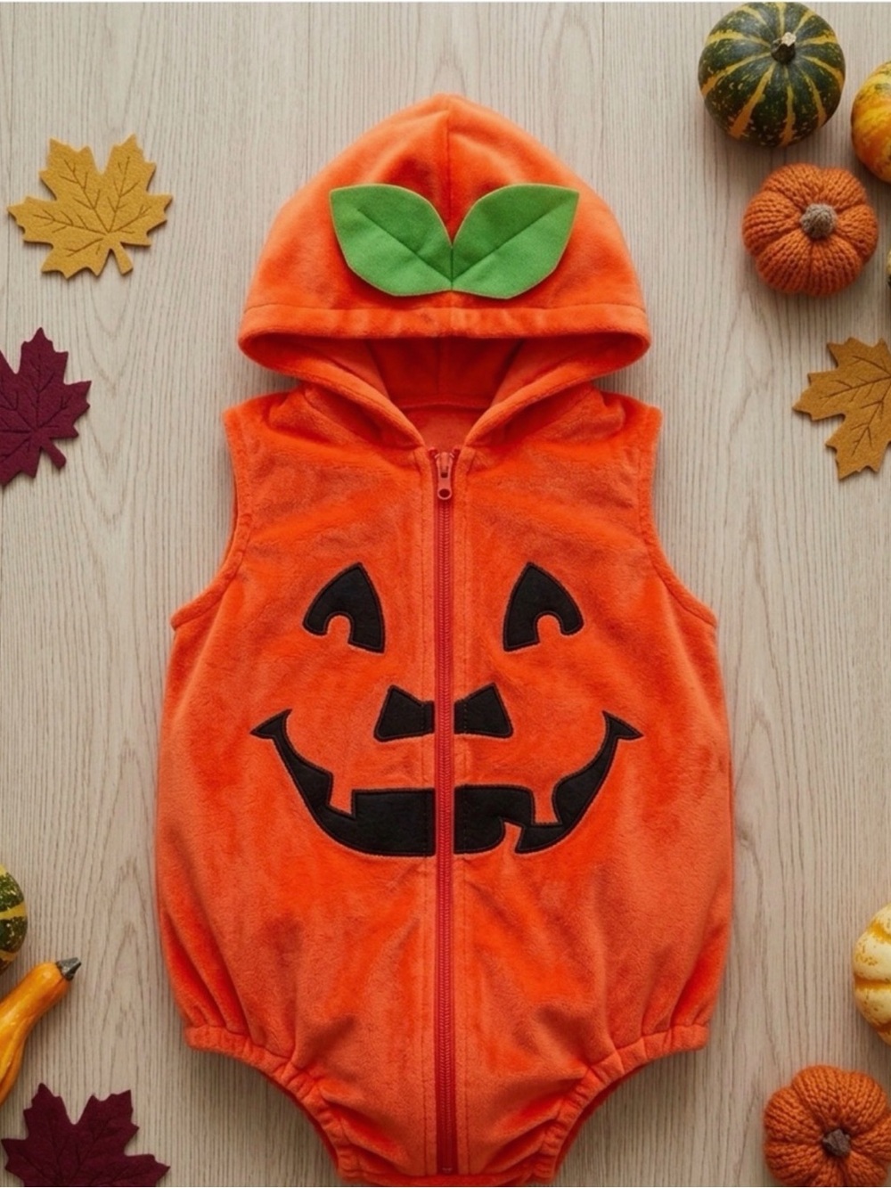 Kids Orange Pumpkin Hooded Costume Vest